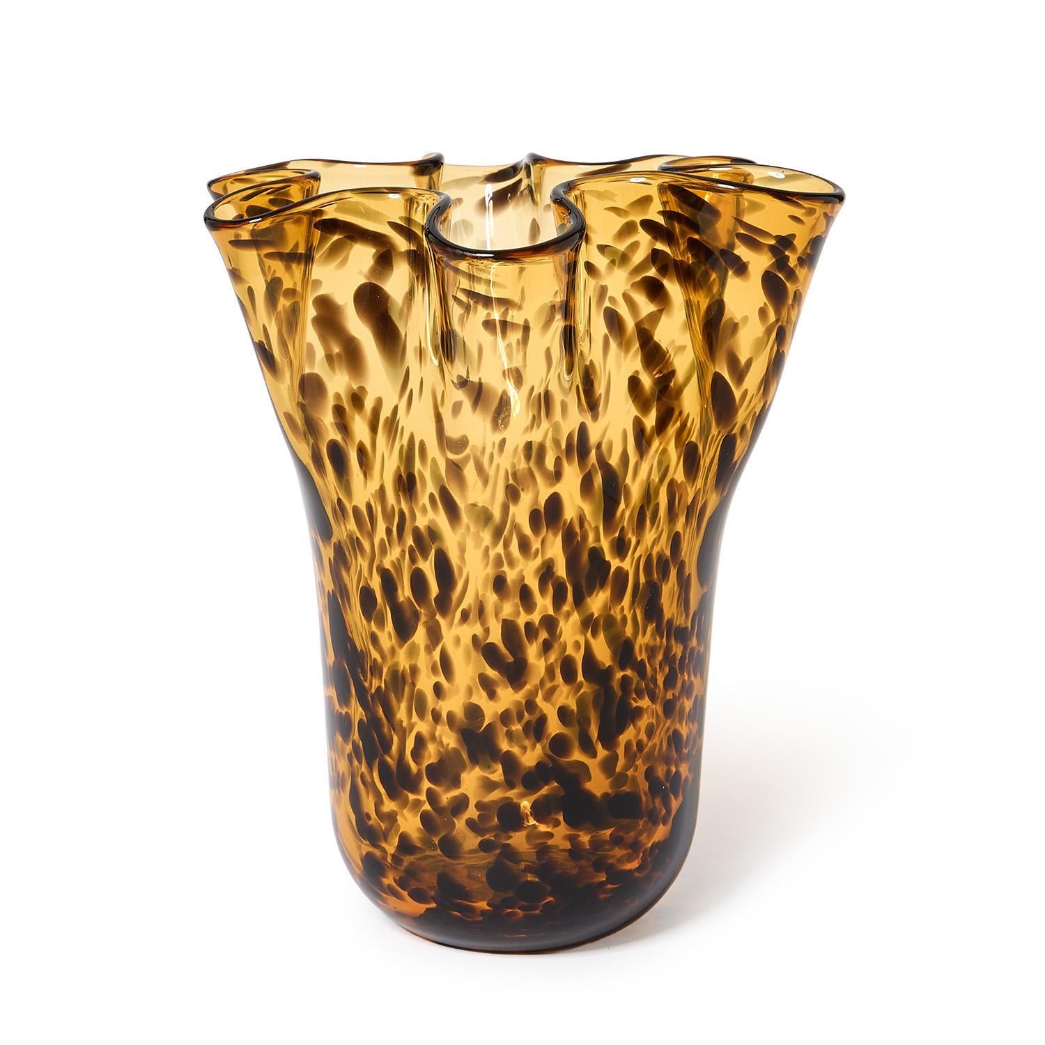 Tortoise Print Flare Hand-Blown Vase