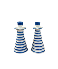 Ruffle Candleholder Set, Azul Stripe