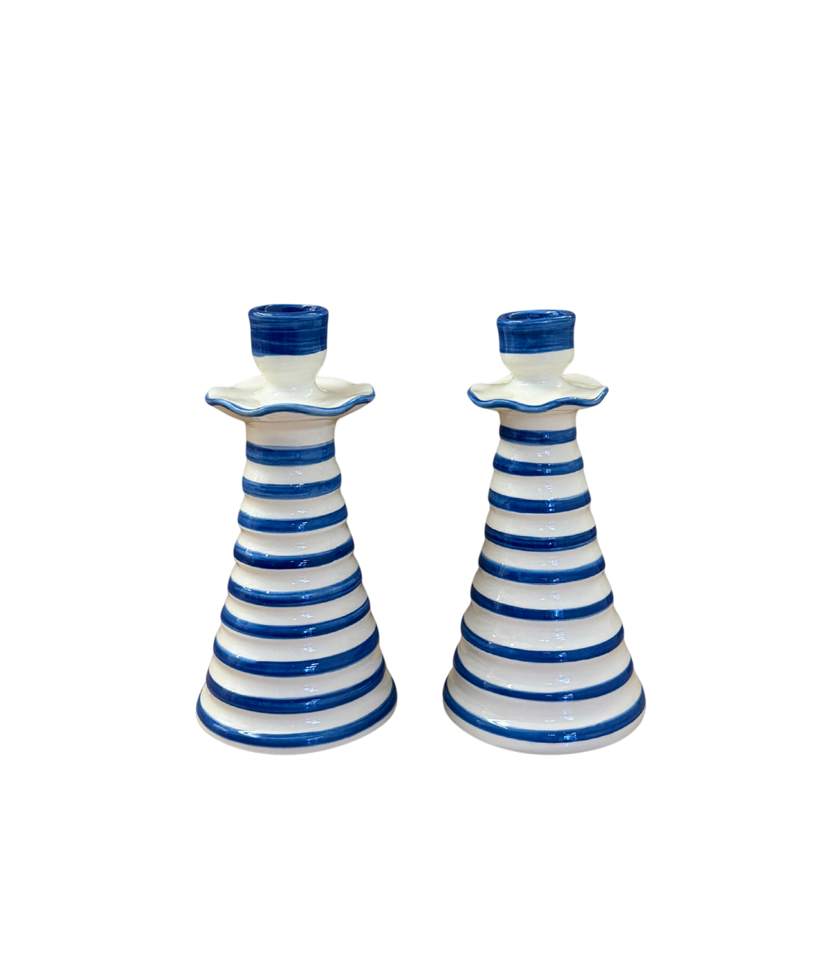 Ruffle Candleholder Set, Azul Stripe