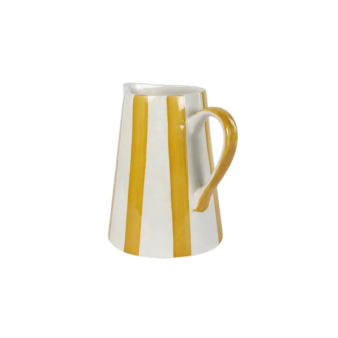 Handpainted Stoneware Stripe Pitcher - Yellow