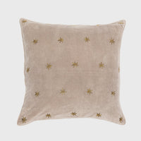 Embroidered Star Pillow - Taupe Cotton Velvet