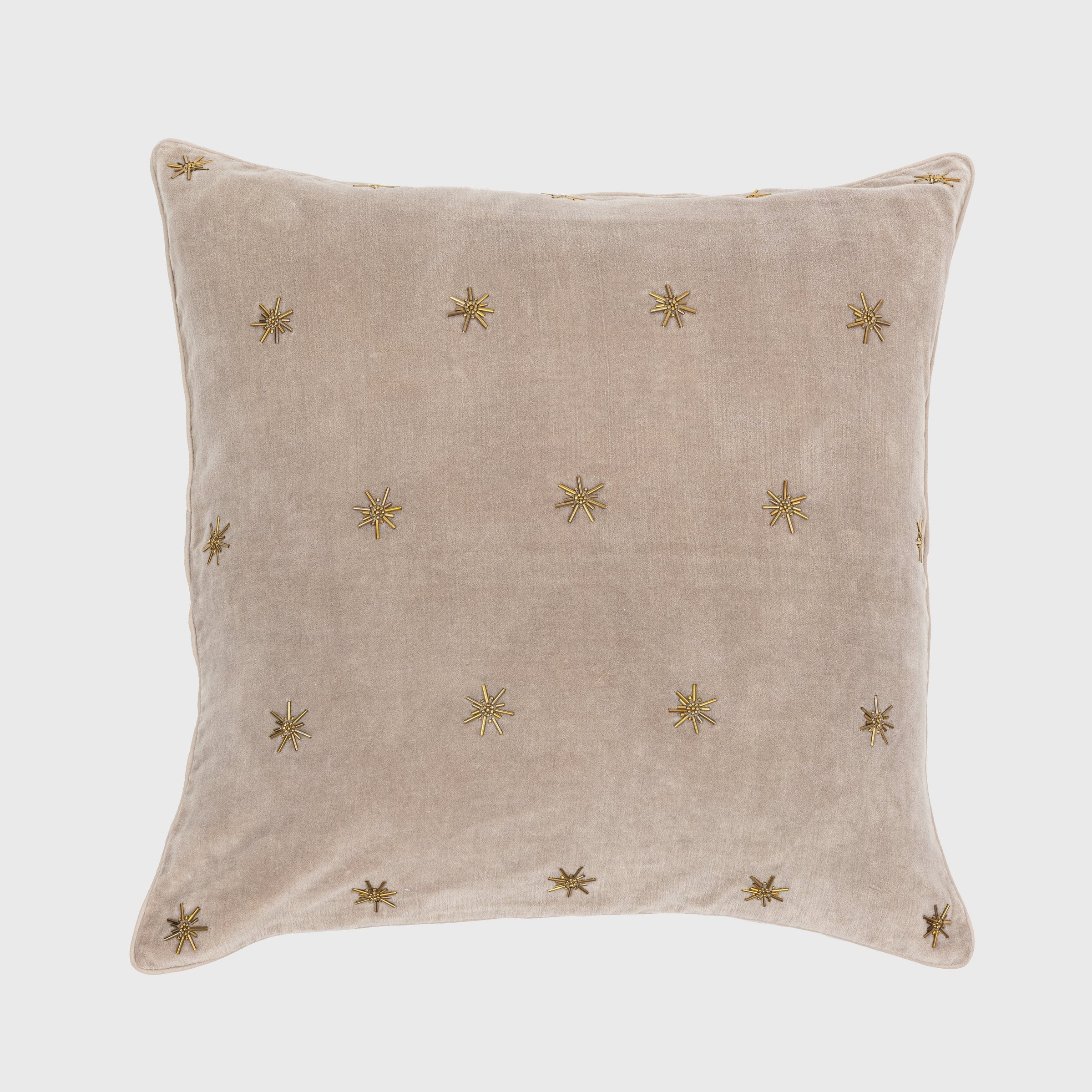 Embroidered Star Pillow - Taupe Cotton Velvet