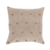 Embroidered Star Pillow - Taupe Cotton Velvet