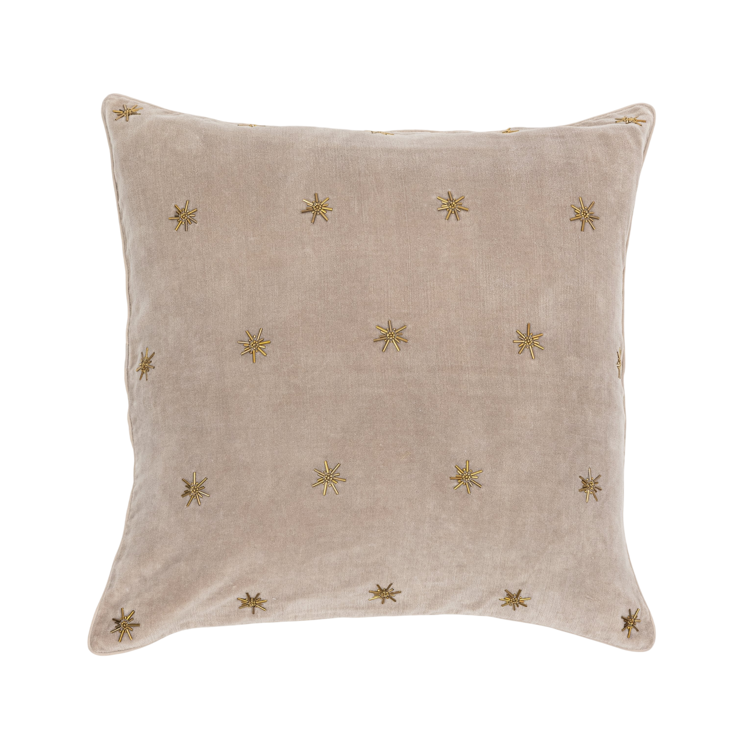 Embroidered Star Pillow - Taupe Cotton Velvet