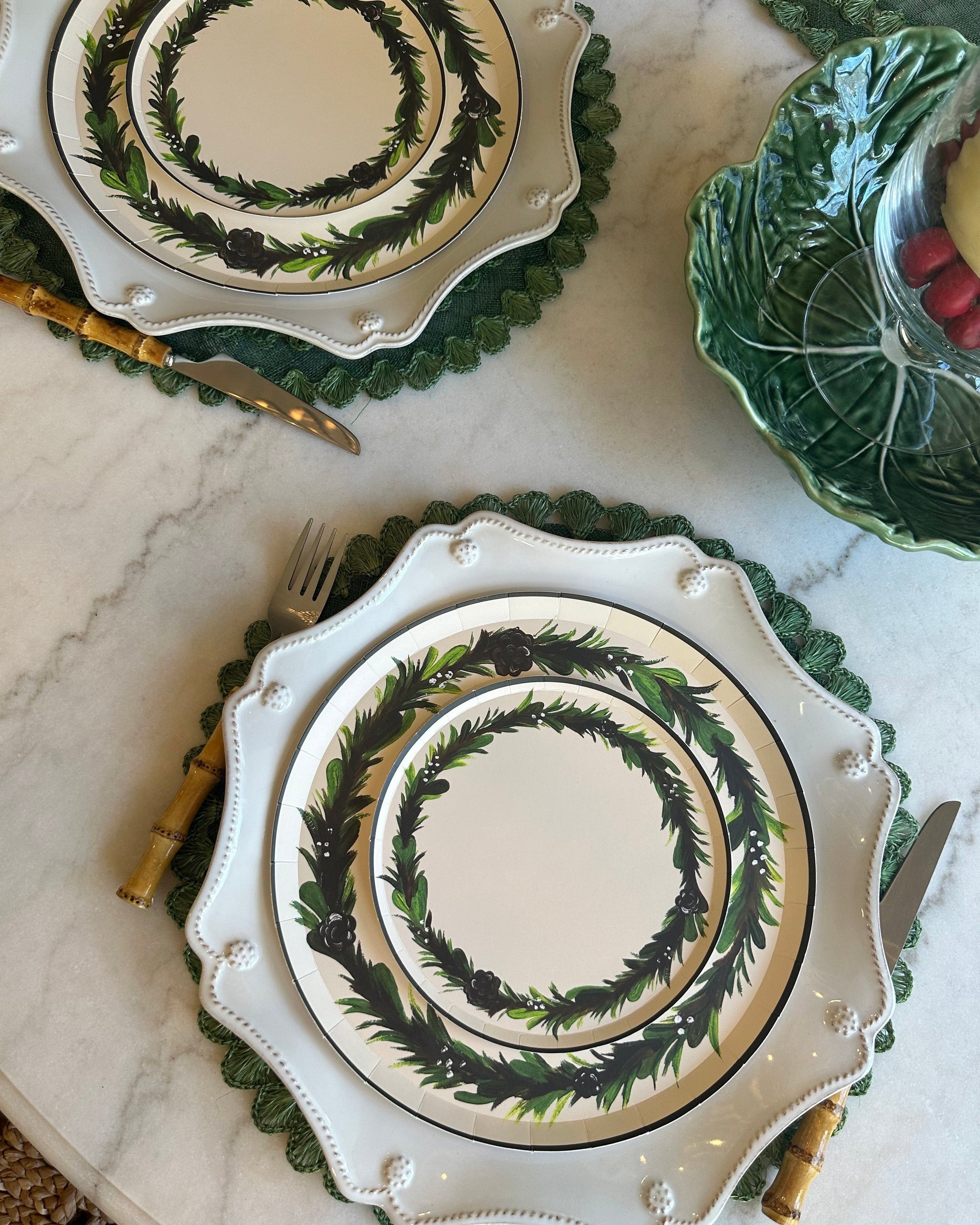 Winter Laurel Dinner Plate Set of 12 - Spruce