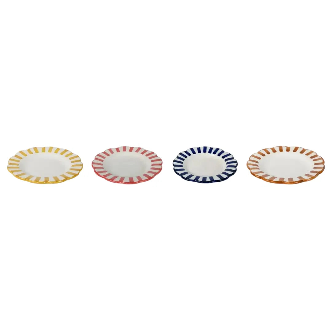 Handpainted Stripe Ceramic Salad Plate - Yellow (Set of 2)