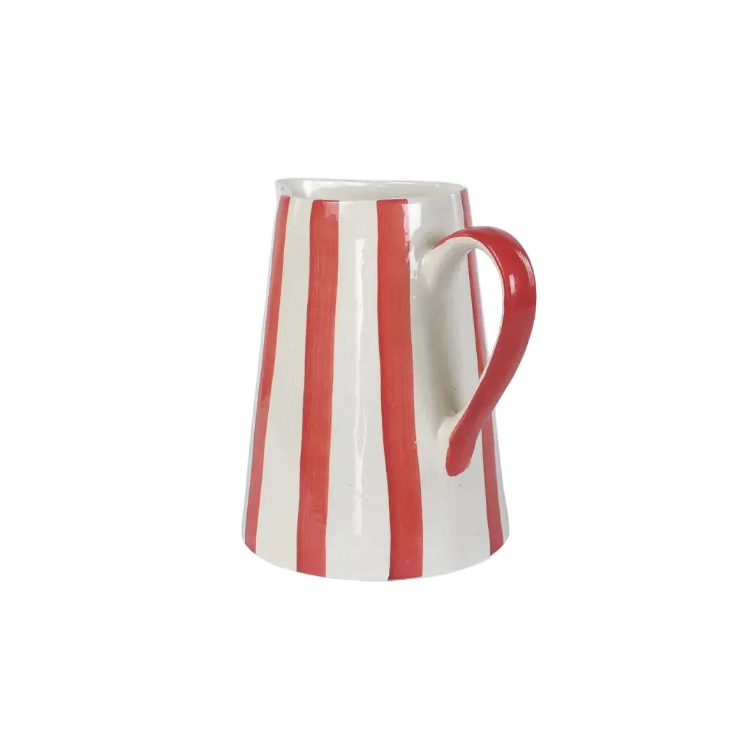 Handpainted Stoneware Stripe Pitcher - Red
