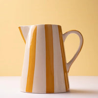 Handpainted Stoneware Stripe Pitcher - Yellow