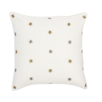 Embroidered Star Pillow - Cream Cotton Velvet