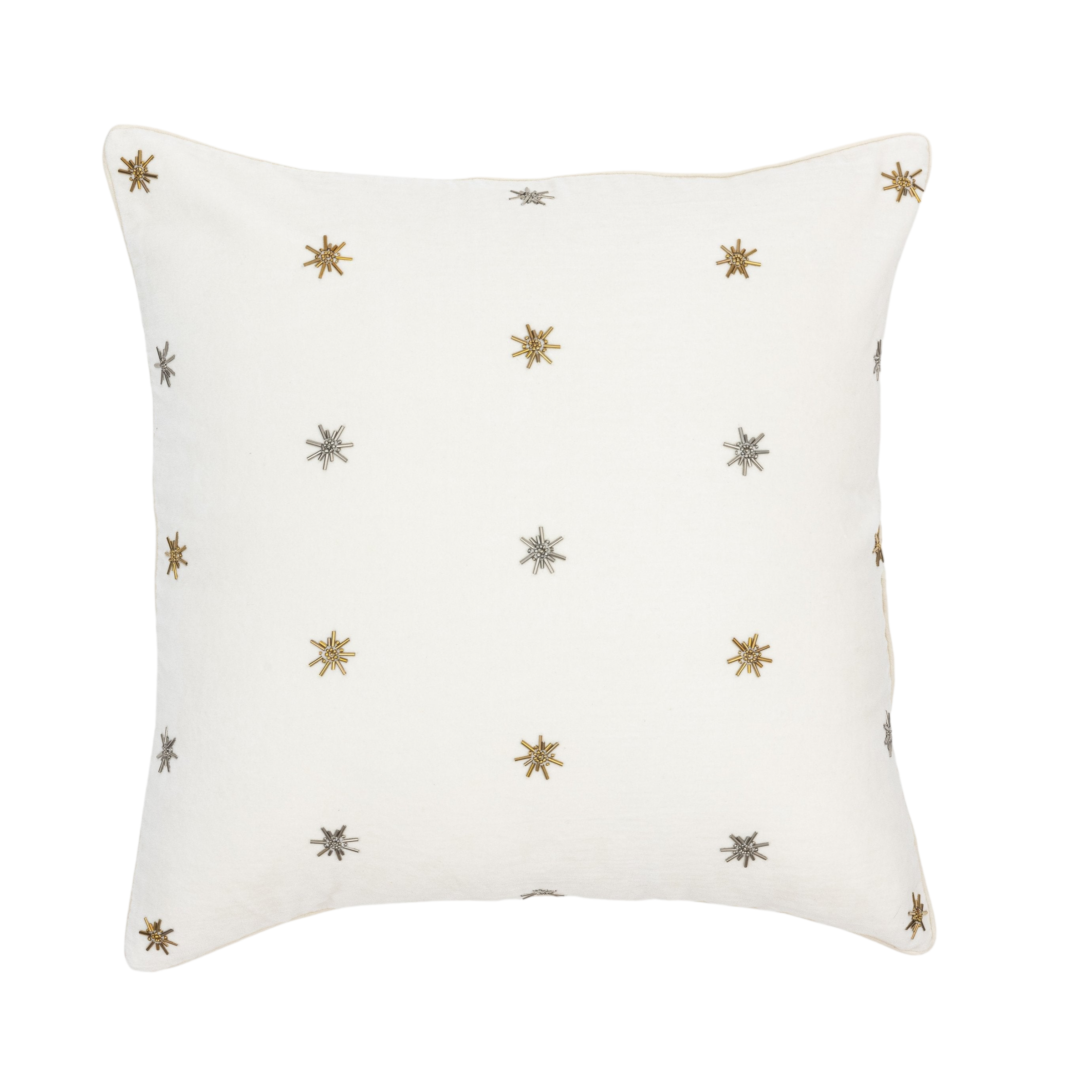 Embroidered Star Pillow - Cream Cotton Velvet