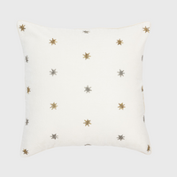 Embroidered Star Pillow - Cream Cotton Velvet