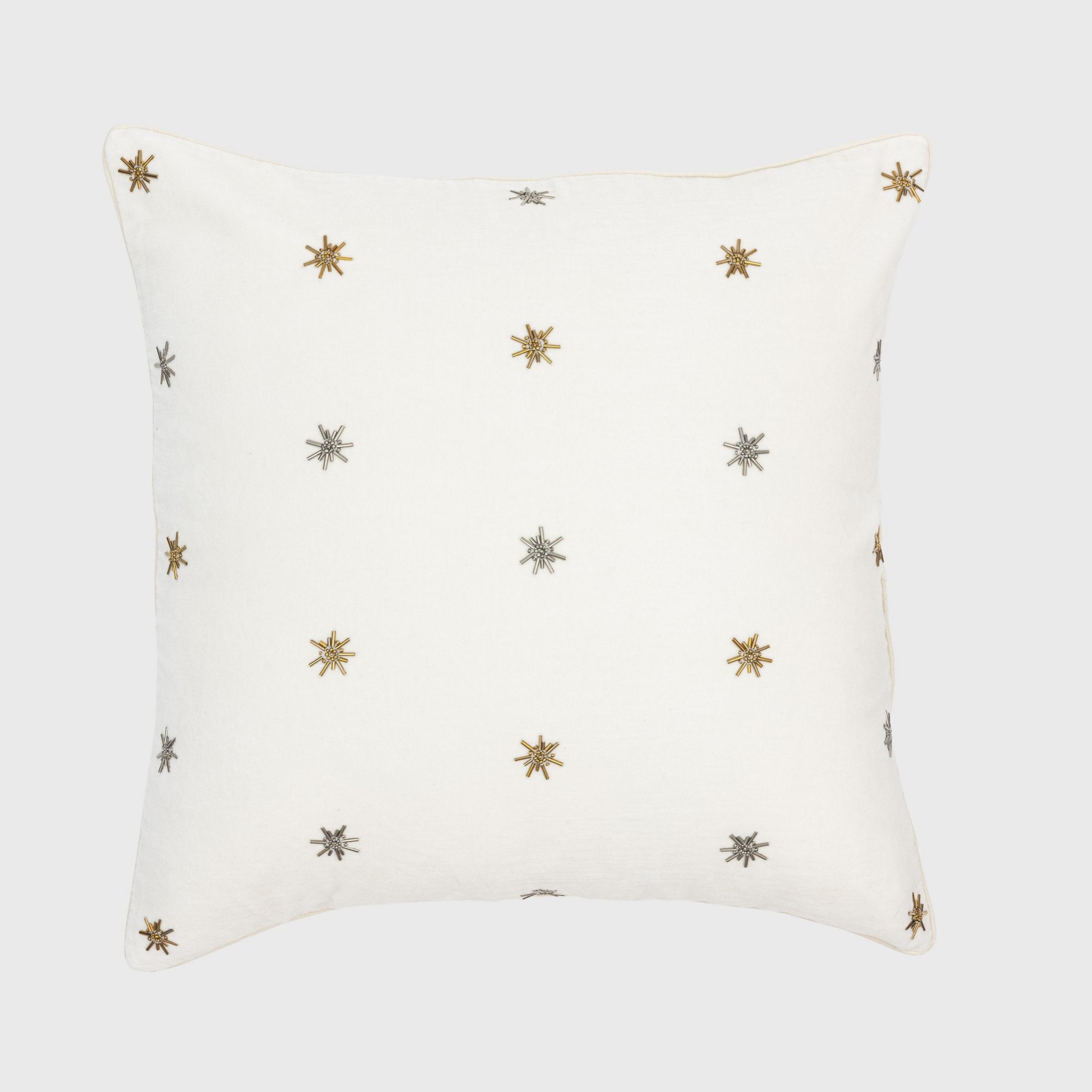 Embroidered Star Pillow - Cream Cotton Velvet