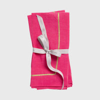 Gold Trim Linen Dinner Napkins - Bright Pink (Set of 2)