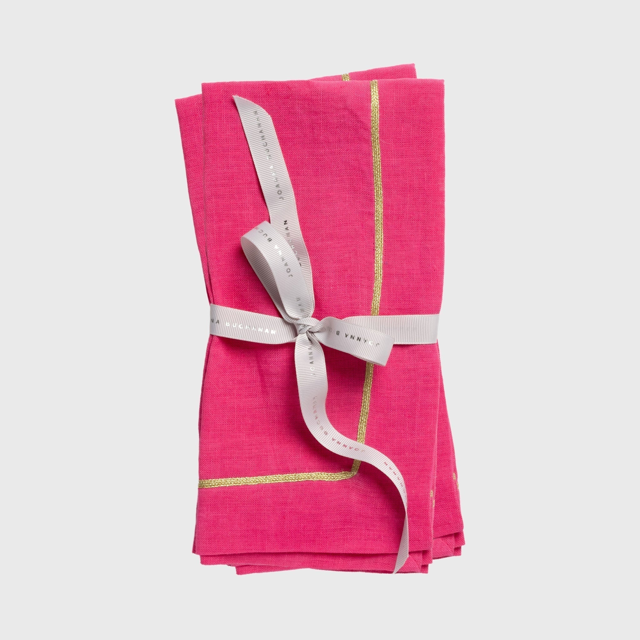 Gold Trim Linen Dinner Napkins - Bright Pink (Set of 2)