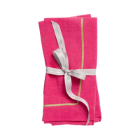 Gold Trim Linen Dinner Napkins - Bright Pink (Set of 2)