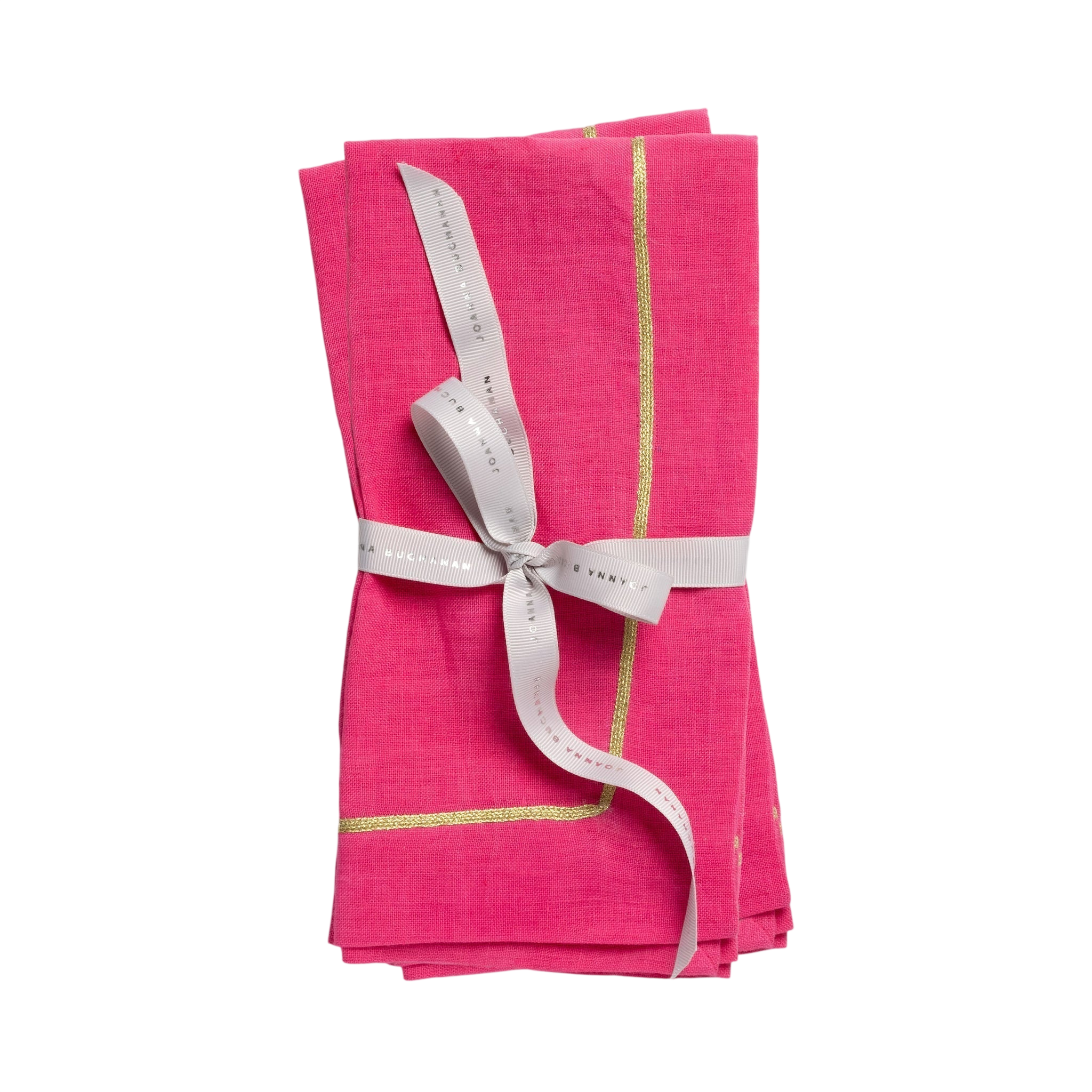 Gold Trim Linen Dinner Napkins - Bright Pink (Set of 2)
