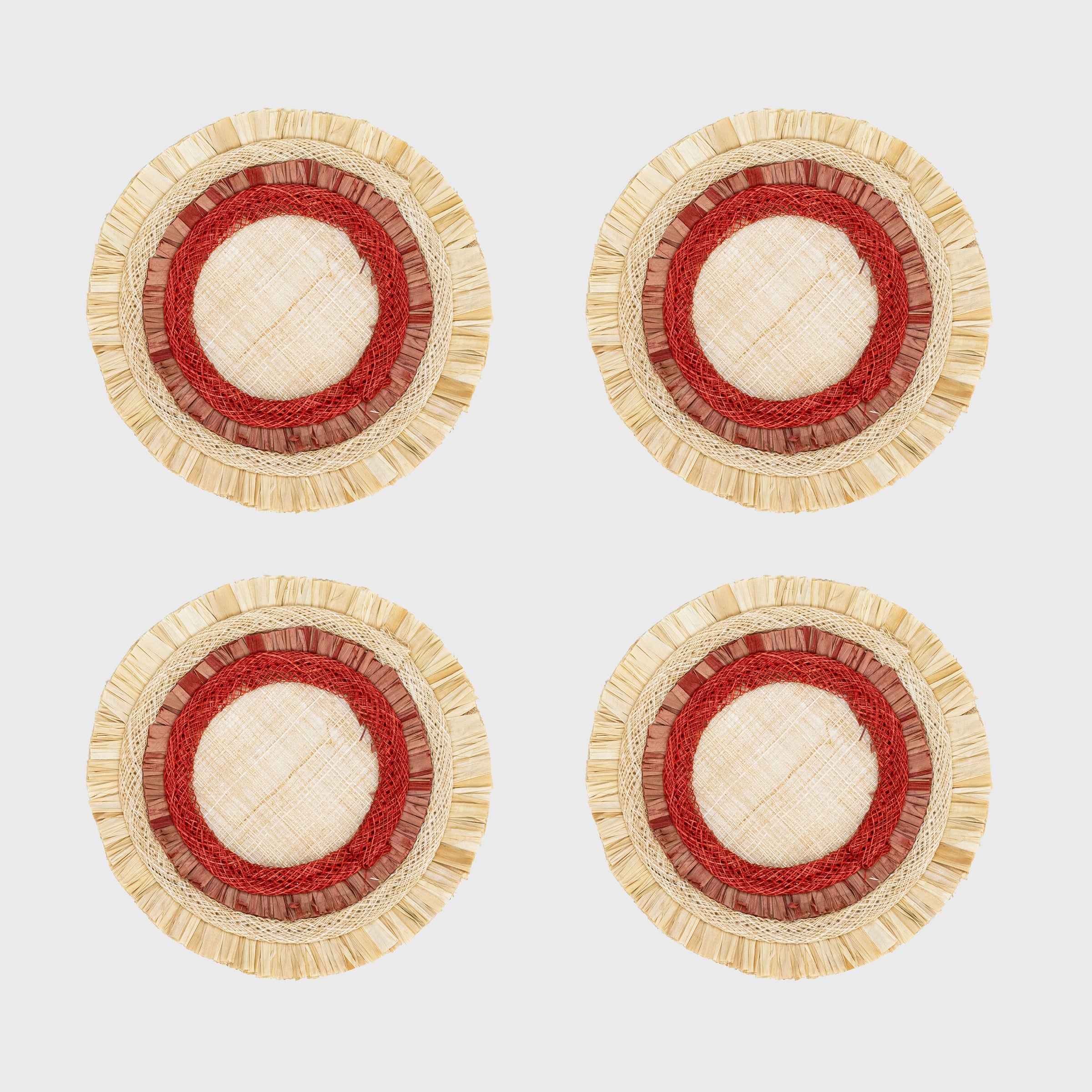 Ruffle Edge Straw Coasters - Red (Set of 4)