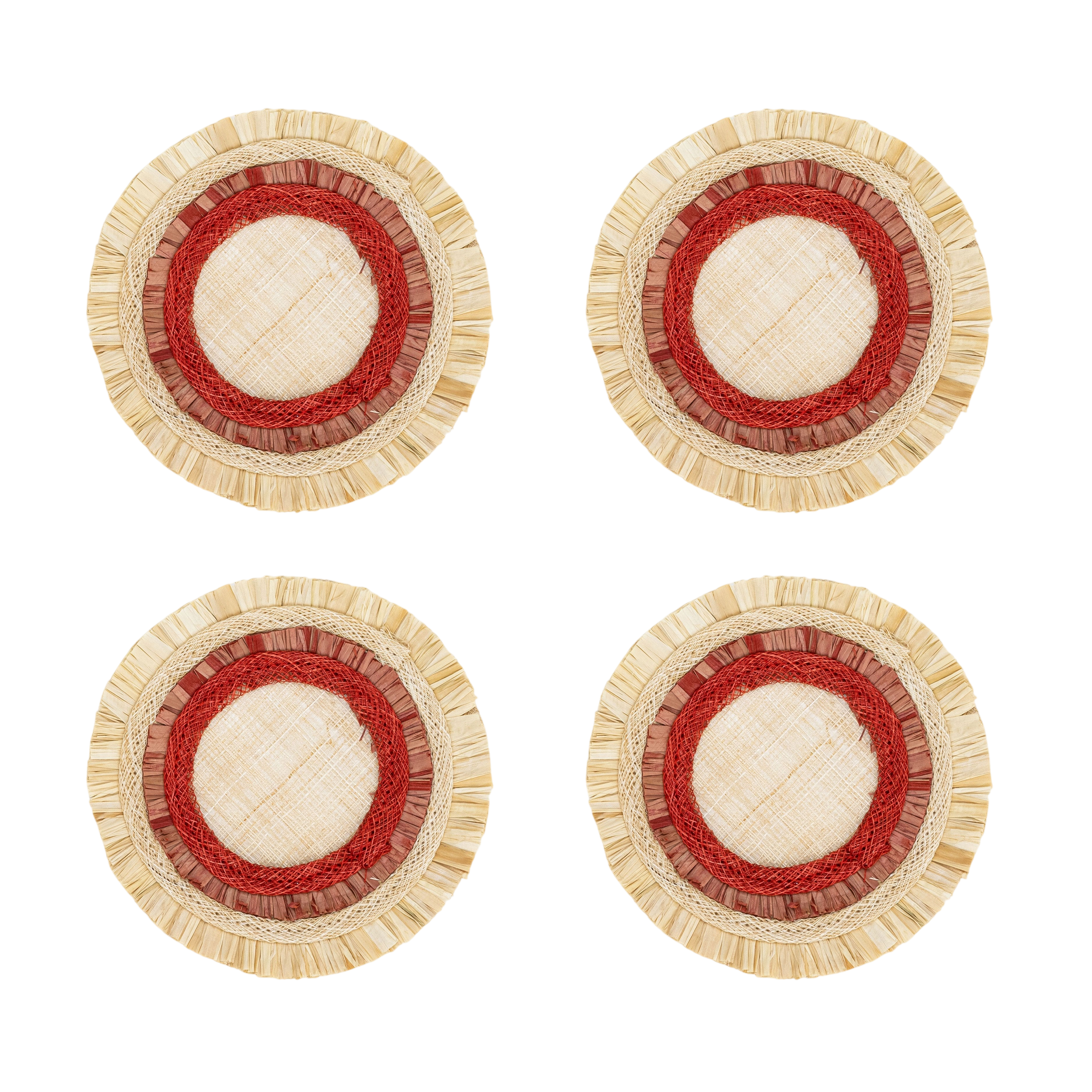 Ruffle Edge Straw Coasters - Red (Set of 4)
