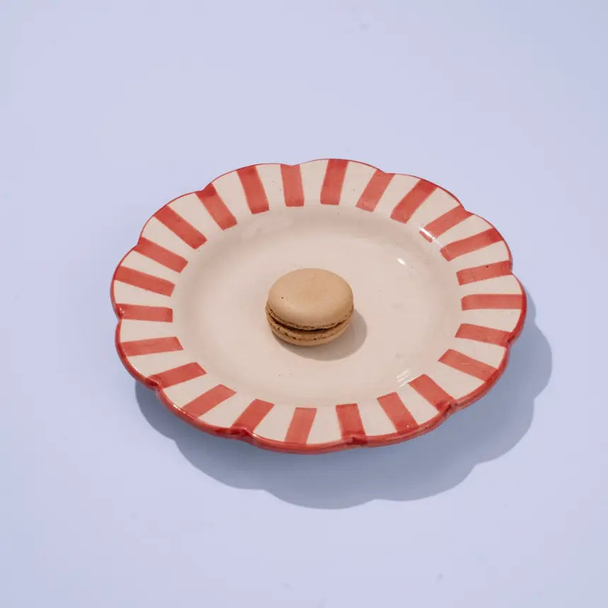 Handpainted Stripe Ceramic Salad Plate - Red (Set of 2)
