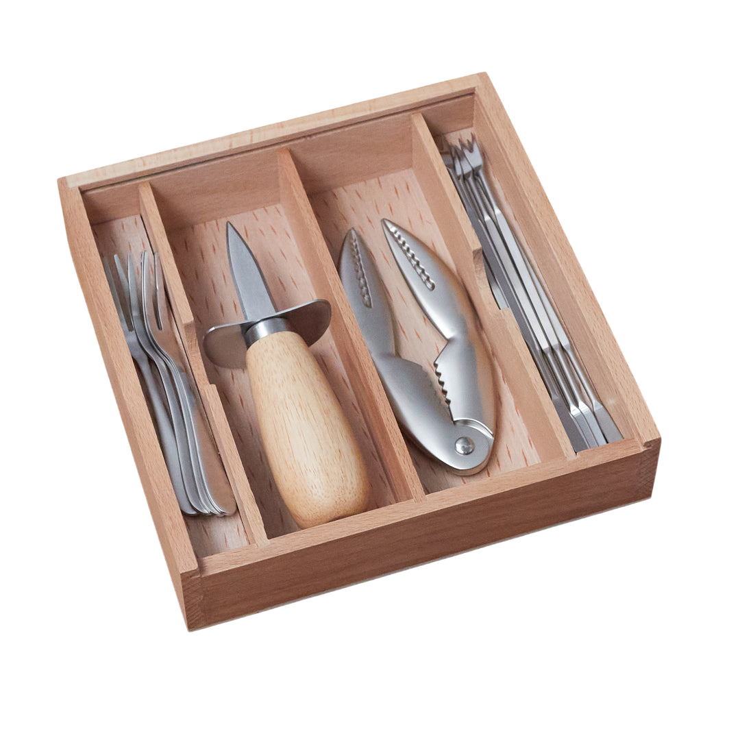 Seafood Set in Wooden Box with Acrylic Lid