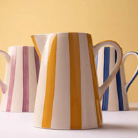 Handpainted Stoneware Stripe Pitcher - Yellow
