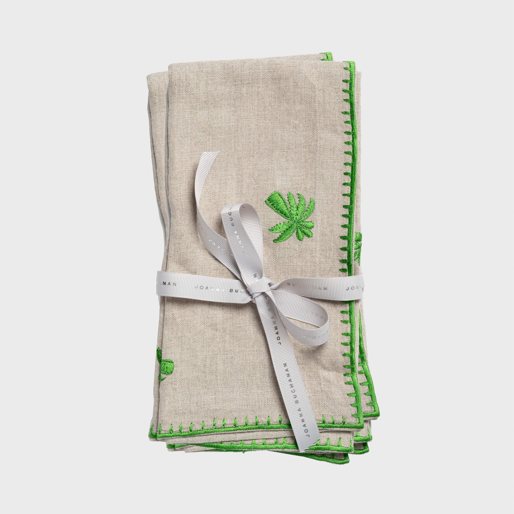 Palm Tree Embroidered Dinner Napkins - Flax (Set of 2)