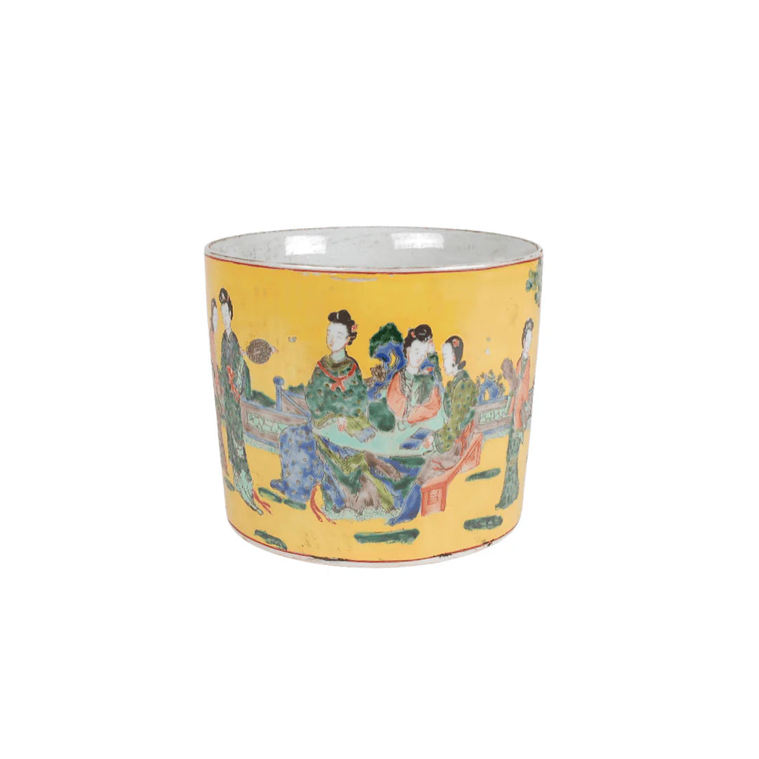 8″ Yellow and Multicolored Ladies Design Cachepot