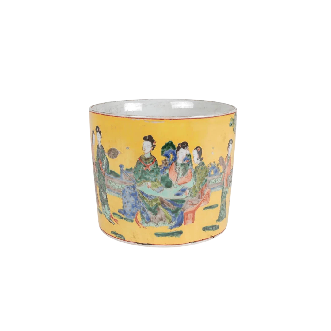8″ Yellow and Multicolored Ladies Design Cachepot