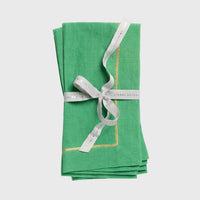 Gold Trim Linen Dinner Napkin - Grass Green (Set of 2)
