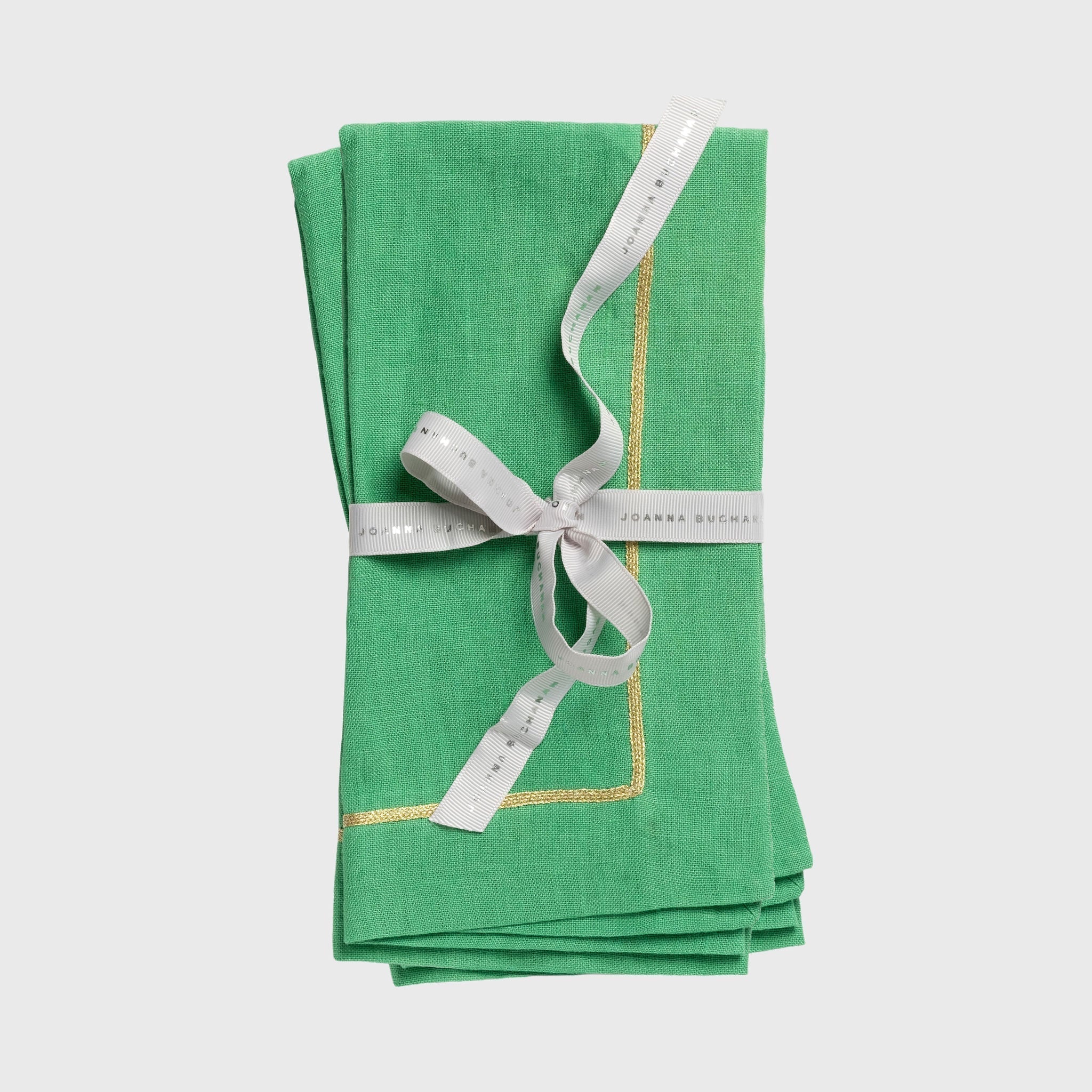Gold Trim Linen Dinner Napkin - Grass Green (Set of 2)