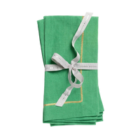Gold Trim Linen Dinner Napkin - Grass Green (Set of 2)