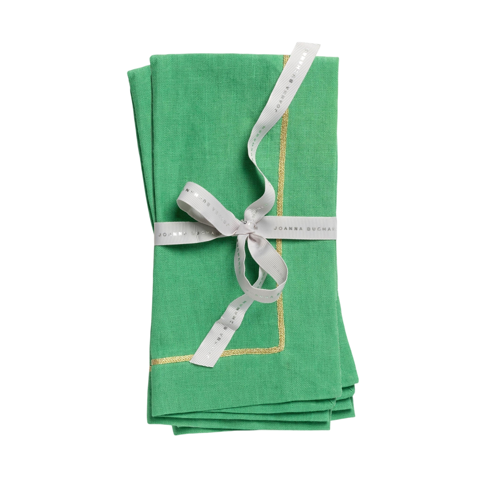 Gold Trim Linen Dinner Napkin - Grass Green (Set of 2)