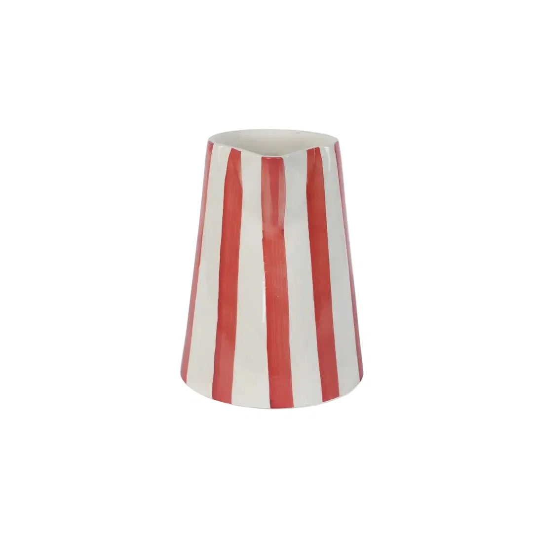 Handpainted Stoneware Stripe Pitcher - Red