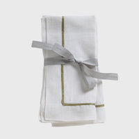 Gold Trim Linen Dinner Napkins - White (Set of 2)
