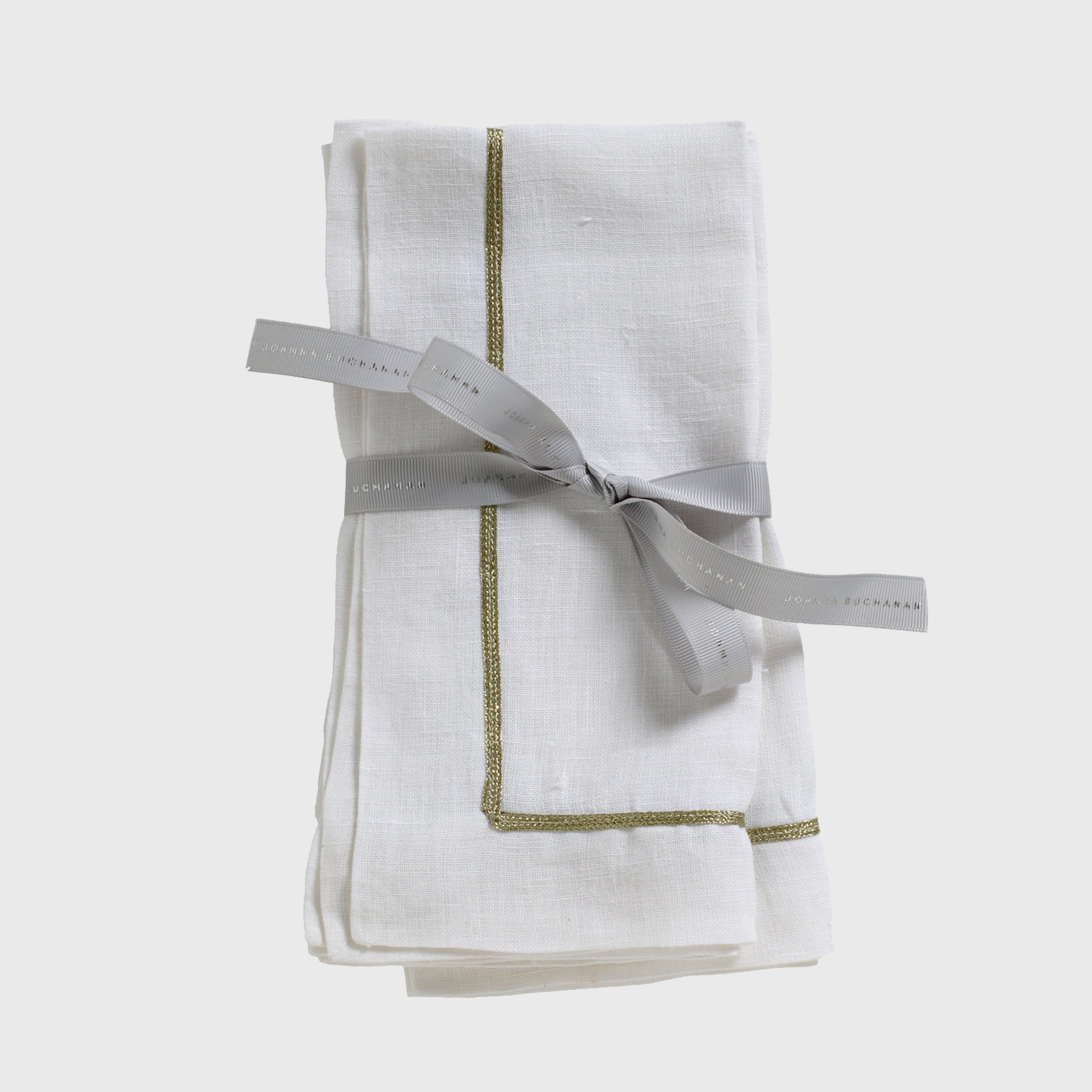 Gold Trim Linen Dinner Napkins - White (Set of 2)