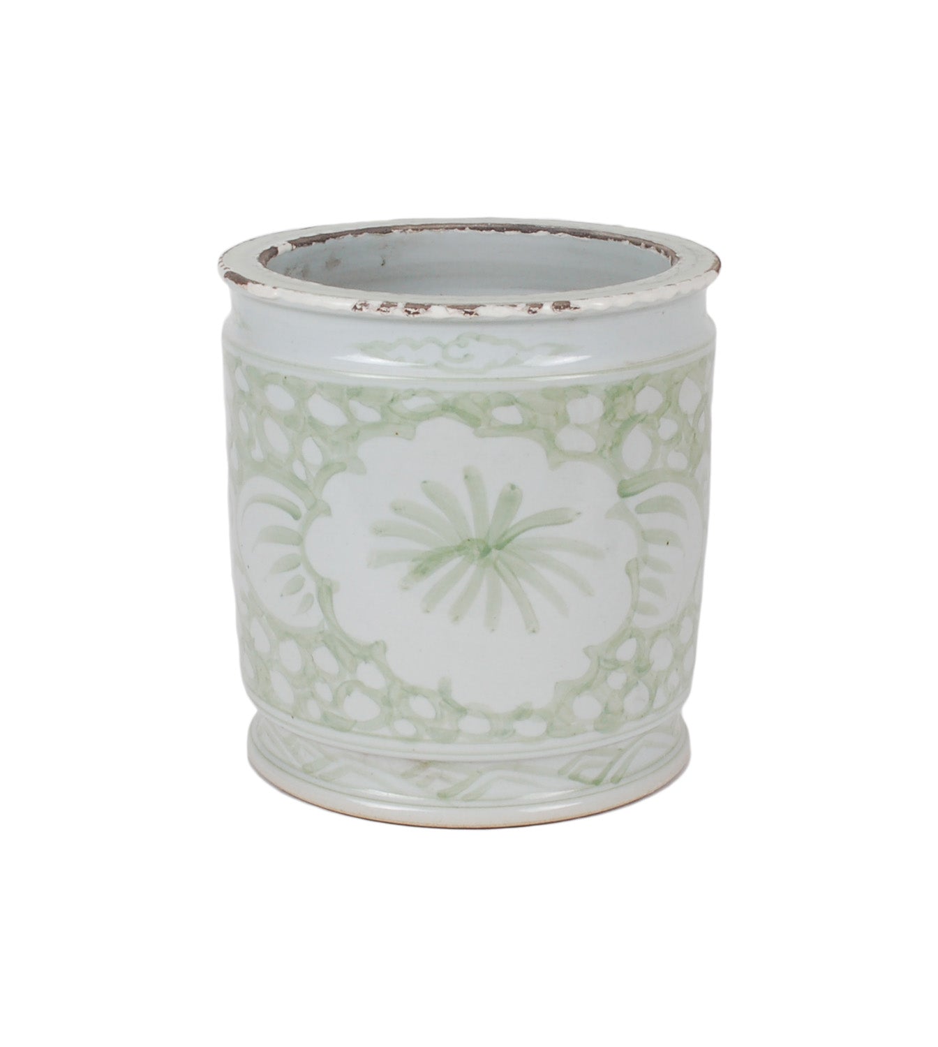 9.25″ Green and White Floral Cachepot