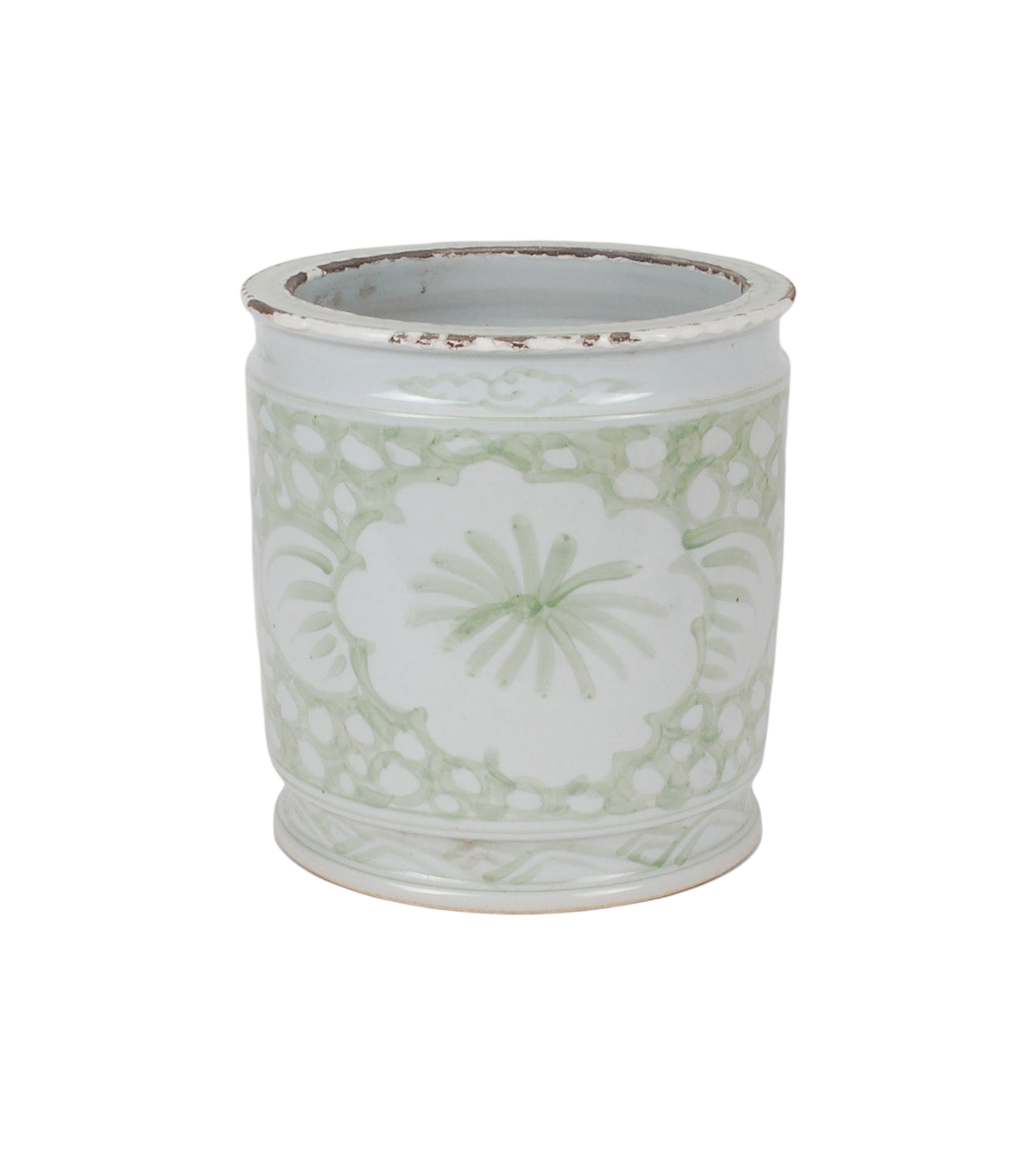 9.25″ Green and White Floral Cachepot