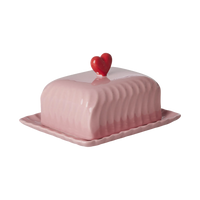 Ceramic Butter Dish with Red Heart – Pink