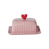 Ceramic Butter Dish with Red Heart – Pink