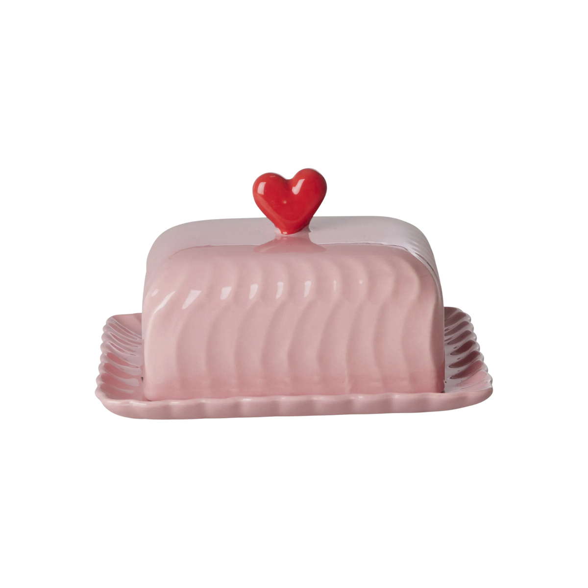Ceramic Butter Dish with Red Heart – Pink