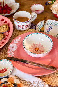 Ceramic Dinner Plate with Hand-painted White Flower Vine