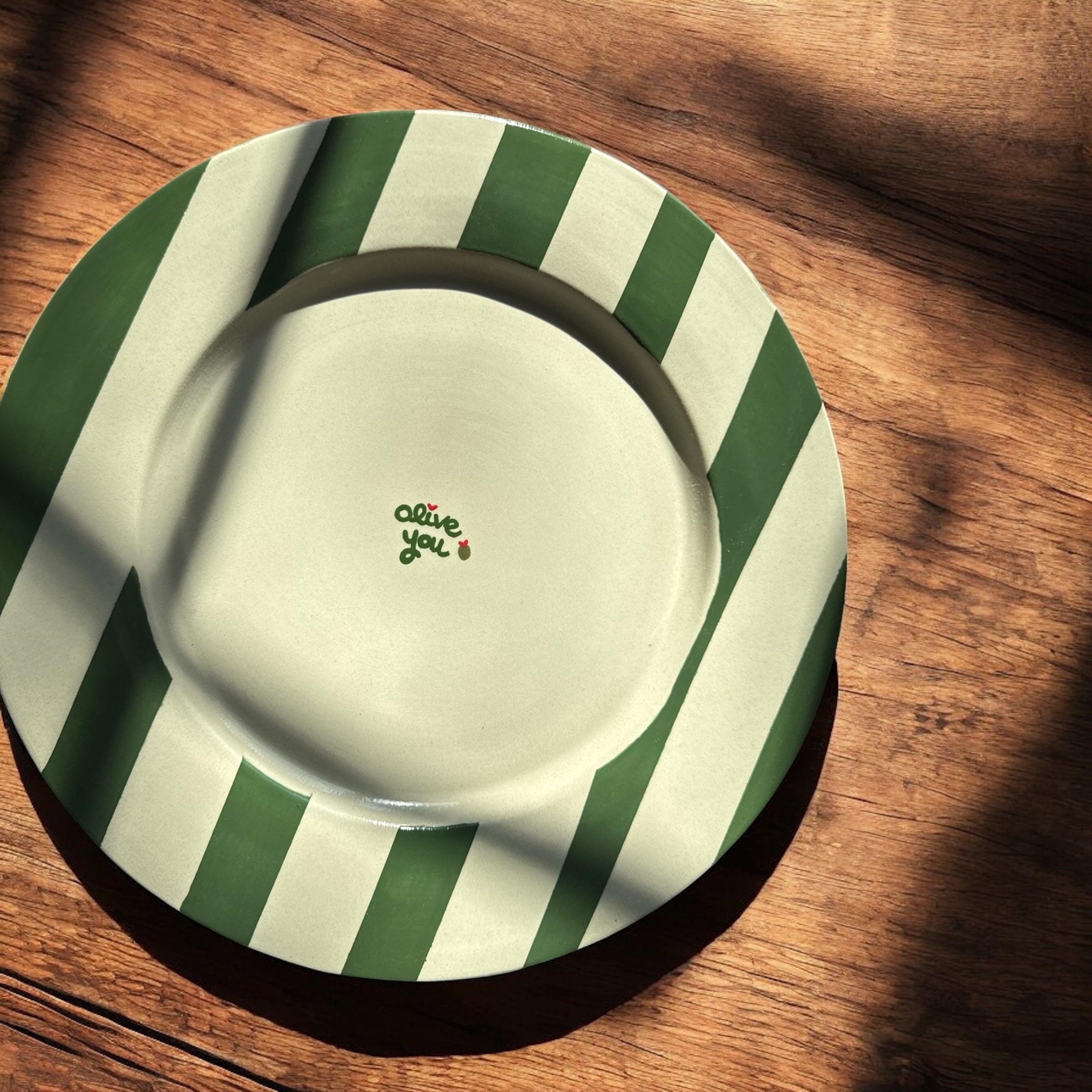 Hand-Painted Striped “Olive You” Platter