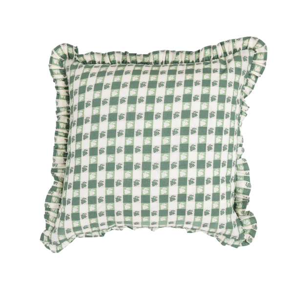 Virginia Stripe Green Ruffled Throw Pillow