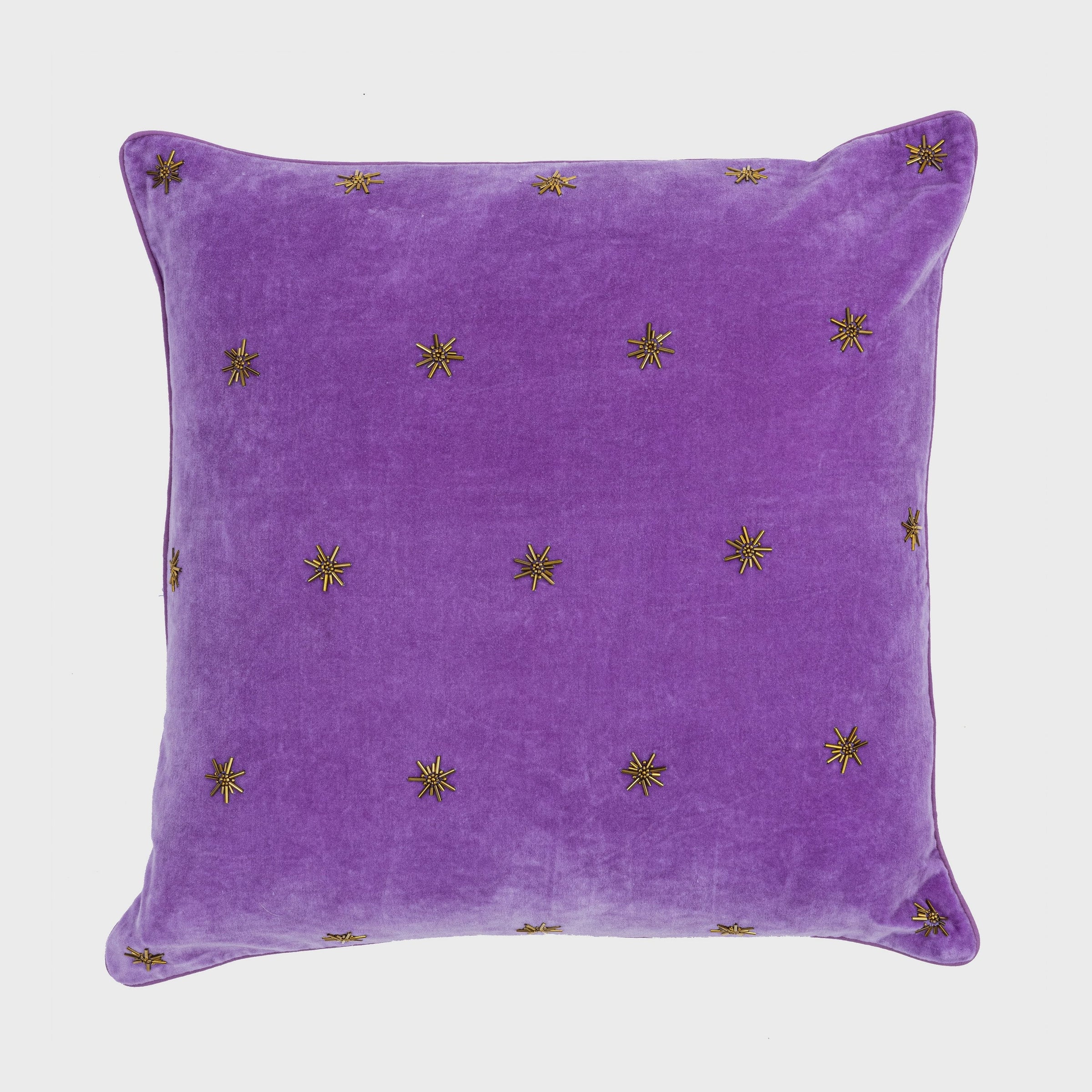 Embroidered Star Pillow - Amethyst Cotton Velvet