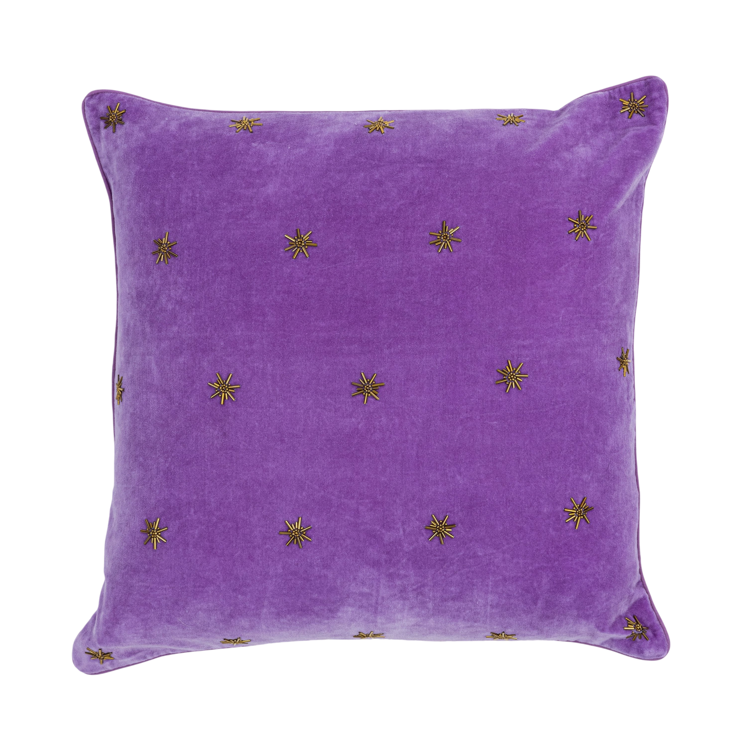 Embroidered Star Pillow - Amethyst Cotton Velvet