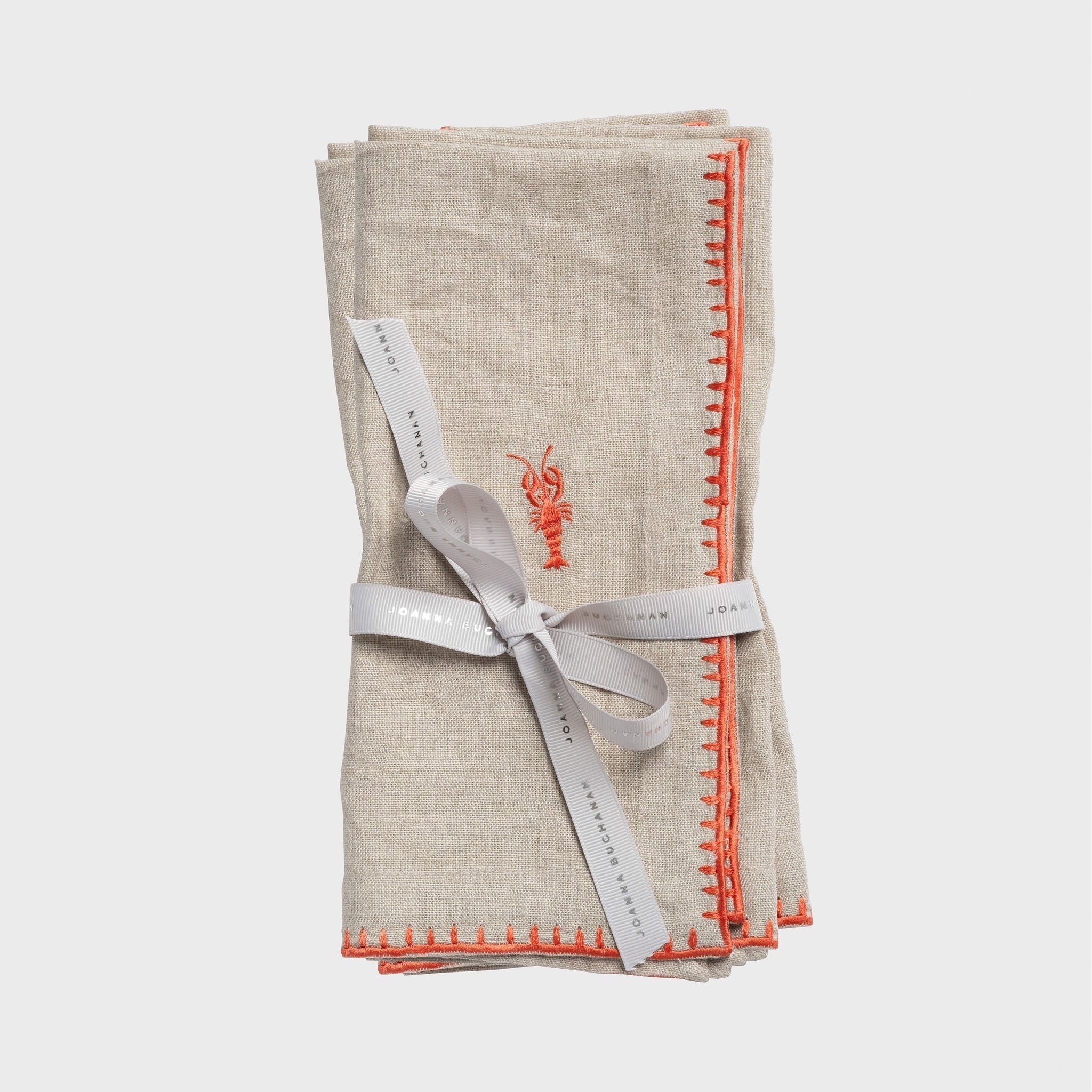 Lobster Embroidered Dinner Napkins - Flax (Set of 2)