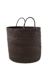 Large Braided Raffia Basket - Black