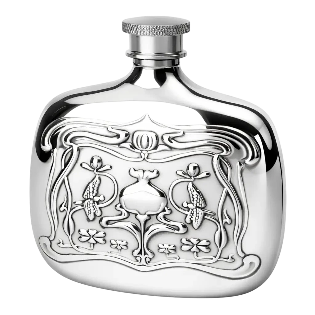 Art Nouveau English Pewter Bottle Flask