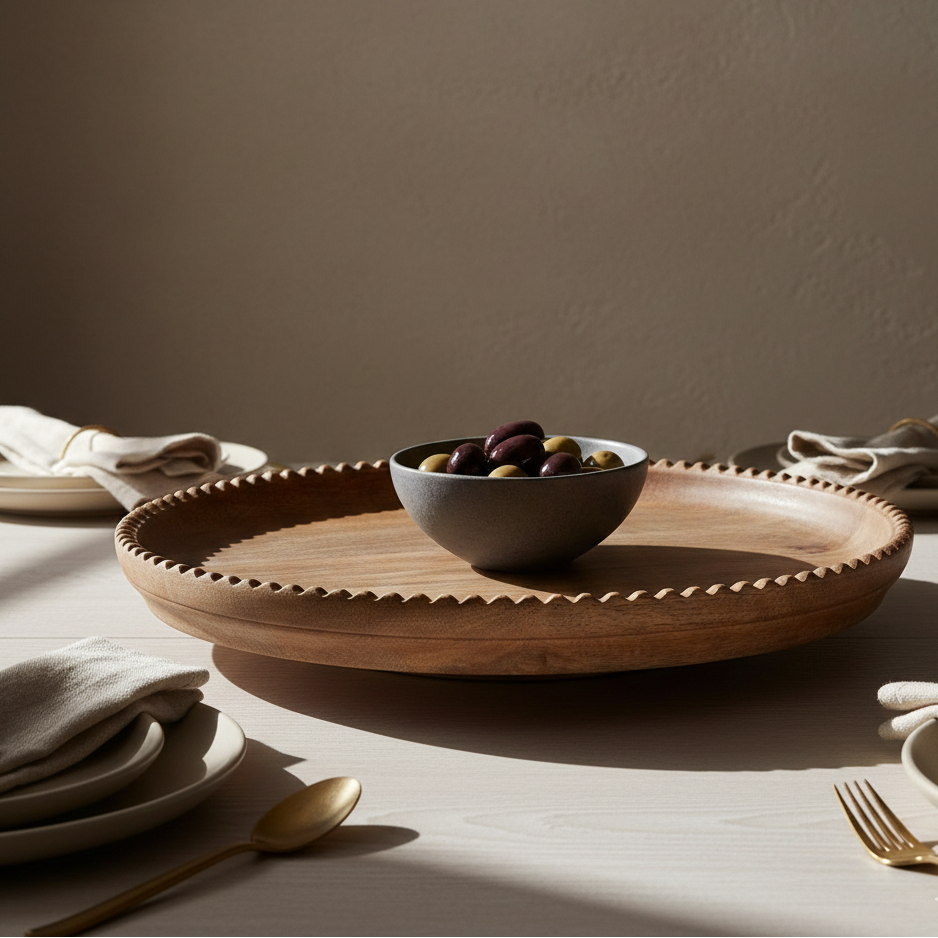 Ayla Wood Lazy Susan - Scalloped Edge