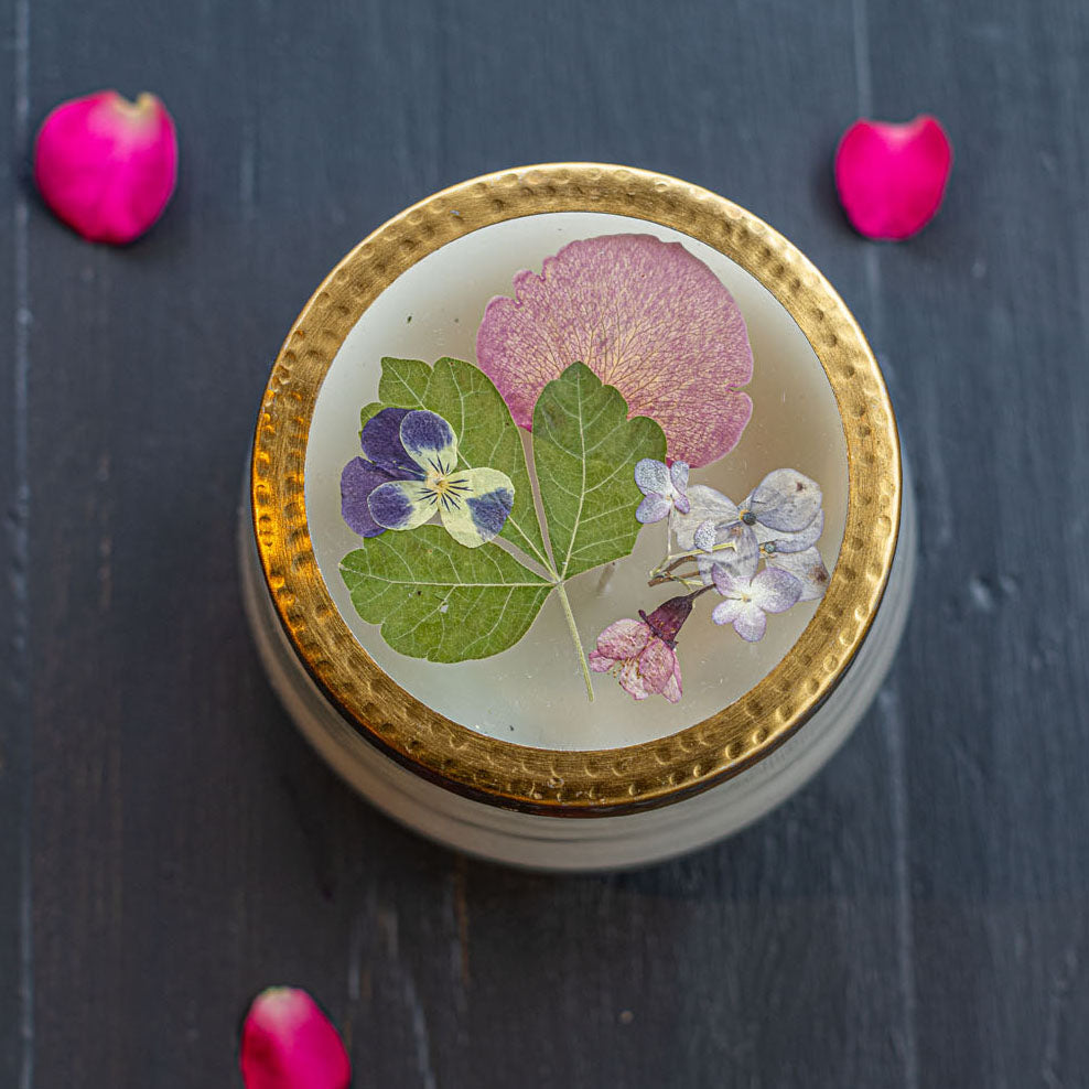 Signature Pressed Floral Candle - Blushing Rosewood